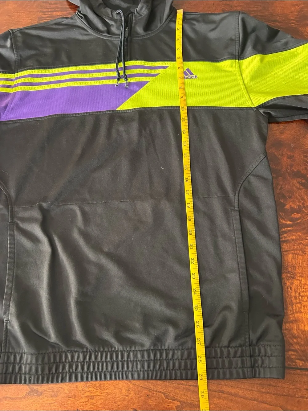 adidas Hoodie Mens Colorblock Black Purple Neon Yellow 1/4 Zip Pullover Athletic
